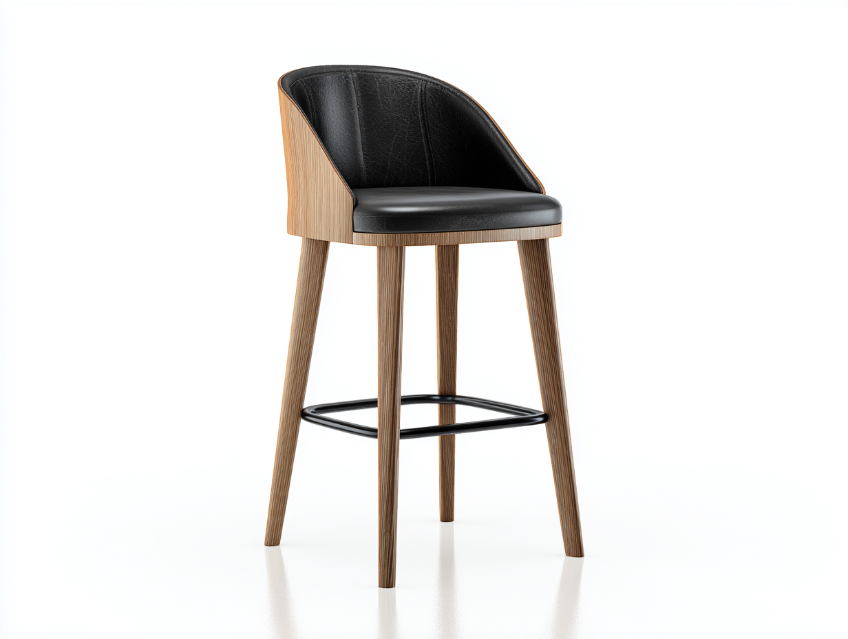 Tabouret de bar bois et cuir synthétique 50x50x95 cm - Marron-Noir - Design contemporain avec dossier-Luxeuply
