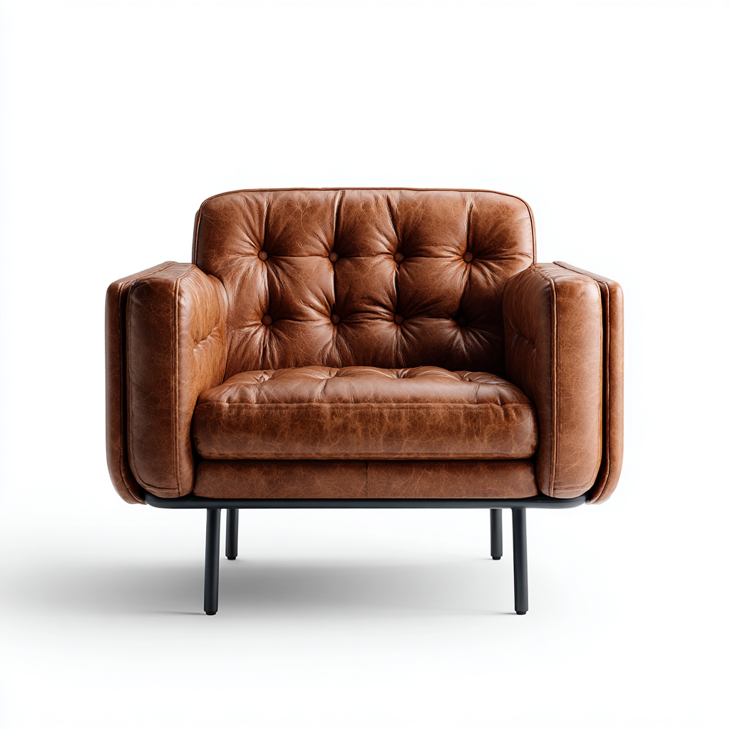 Fauteuil cuir métal 78x80x75 cm - Marron-Noir - Design contemporain capitonné-Luxeuply