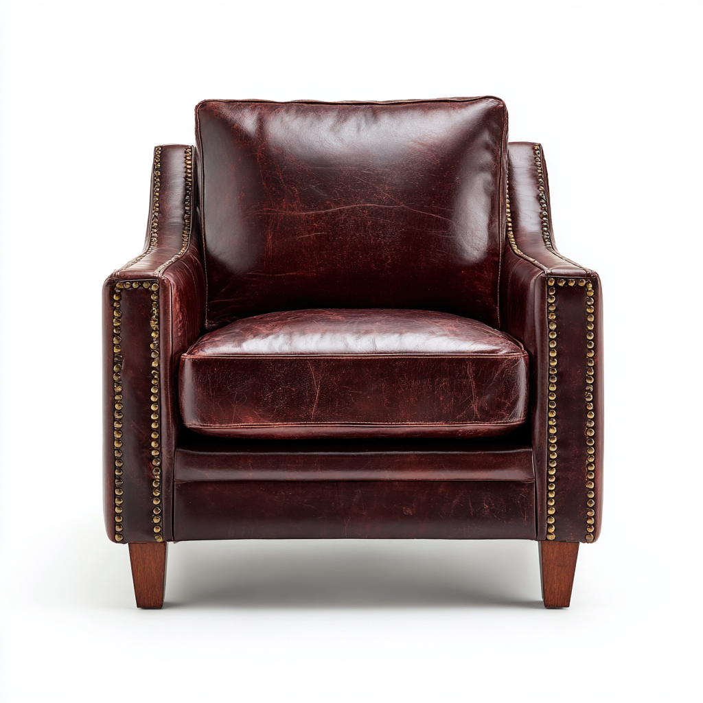 Fauteuil cuir 78x82x88 cm - Marron foncé - Design classique clouté-Luxeuply