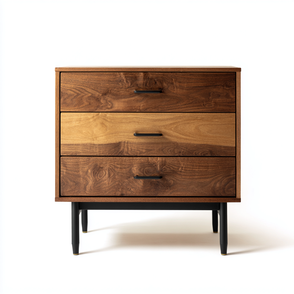 Table de chevet en bois massif 50x40x60 cm - noyer-noir - style moderne avec rangement-Luxeuply