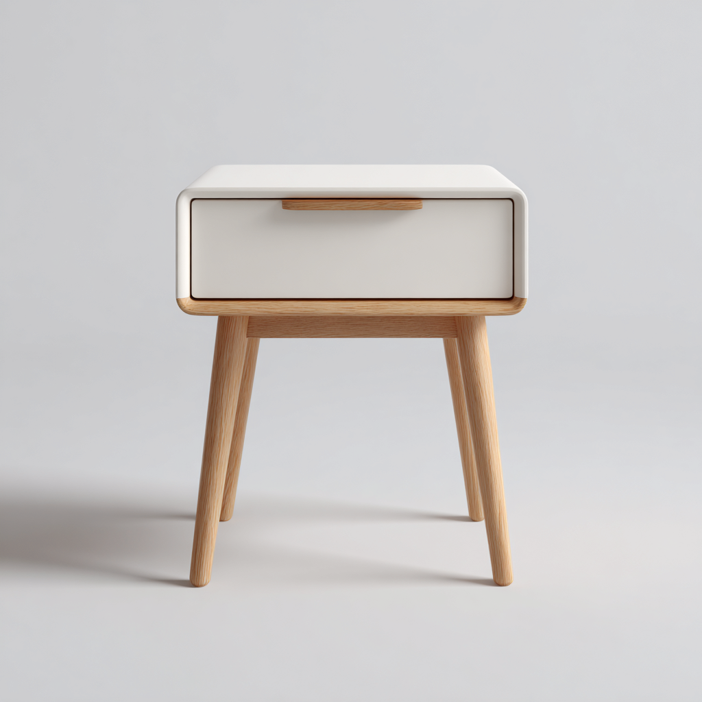 Table de chevet meuble de rangement bois 45x35x50 cm - Blanc-Bois - Design scandinave avec tiroir-Luxeuply