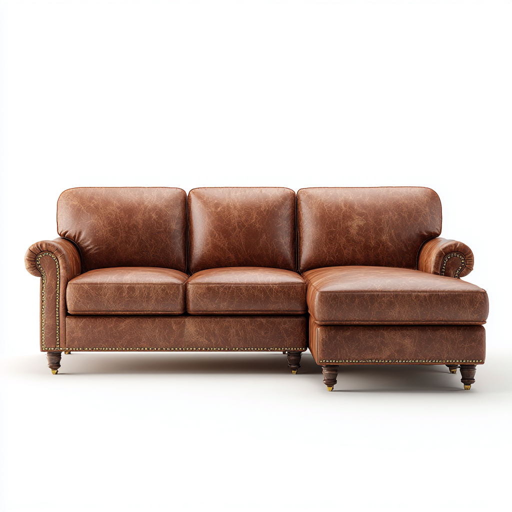 Canapé d'angle - cuir véritable - 255x165x88 cm - marron - style classique-Luxeuply