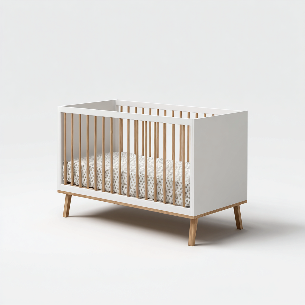Lit bébé en bois massif 120x60x90 cm - blanc-naturel - avec barreaux et style scandinave-Luxeuply