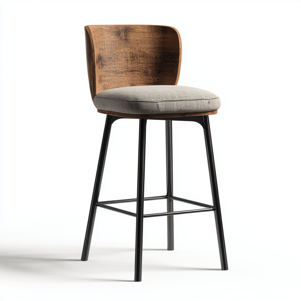 Tabouret de bar bois métal et tissu 50x50x90 cm - Marron-Beige-Noir - Design industriel contemporain-Luxeuply