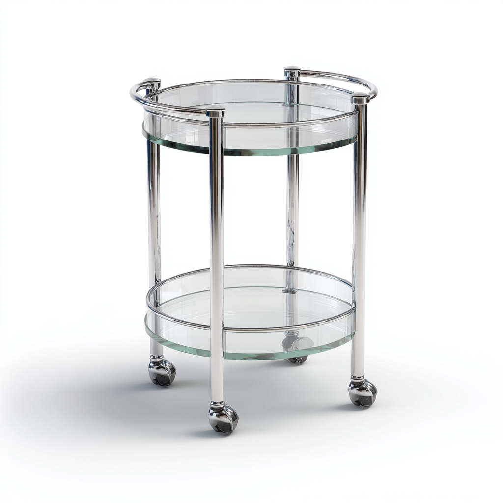 Desserte ronde en verre et métal chromé 45x45x70 cm - transparent argenté - chariot de service avec roulettes-Luxeuply