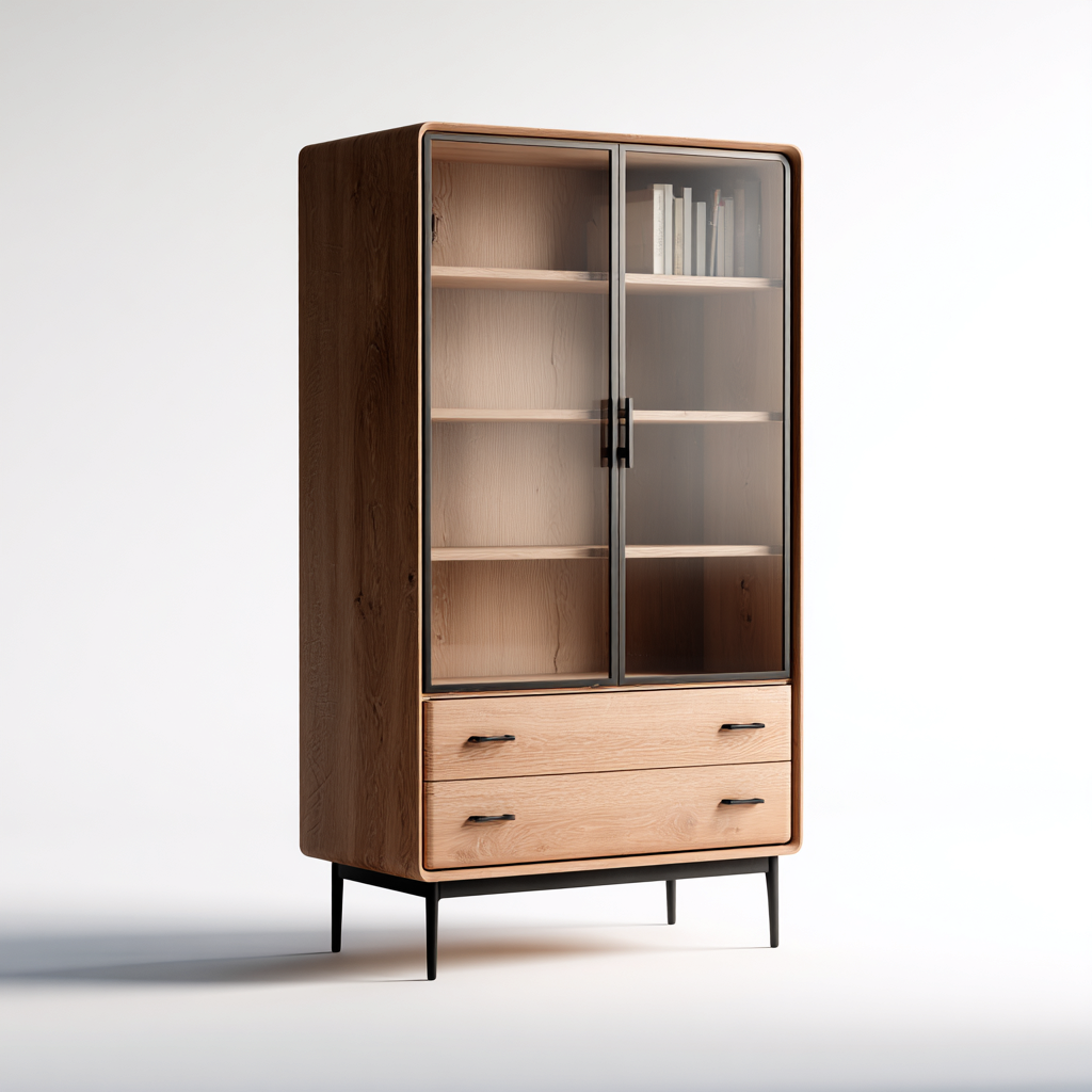 Vitrine en bois naturel avec portes en verre 90x40x170 cm - Bois naturel - Rangement élégant scandinave-Luxeuply