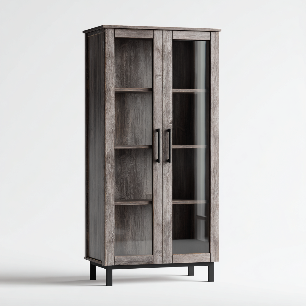 Vitrine bois et verre 90x40x180 cm - Gris - Style rustique moderne-Luxeuply