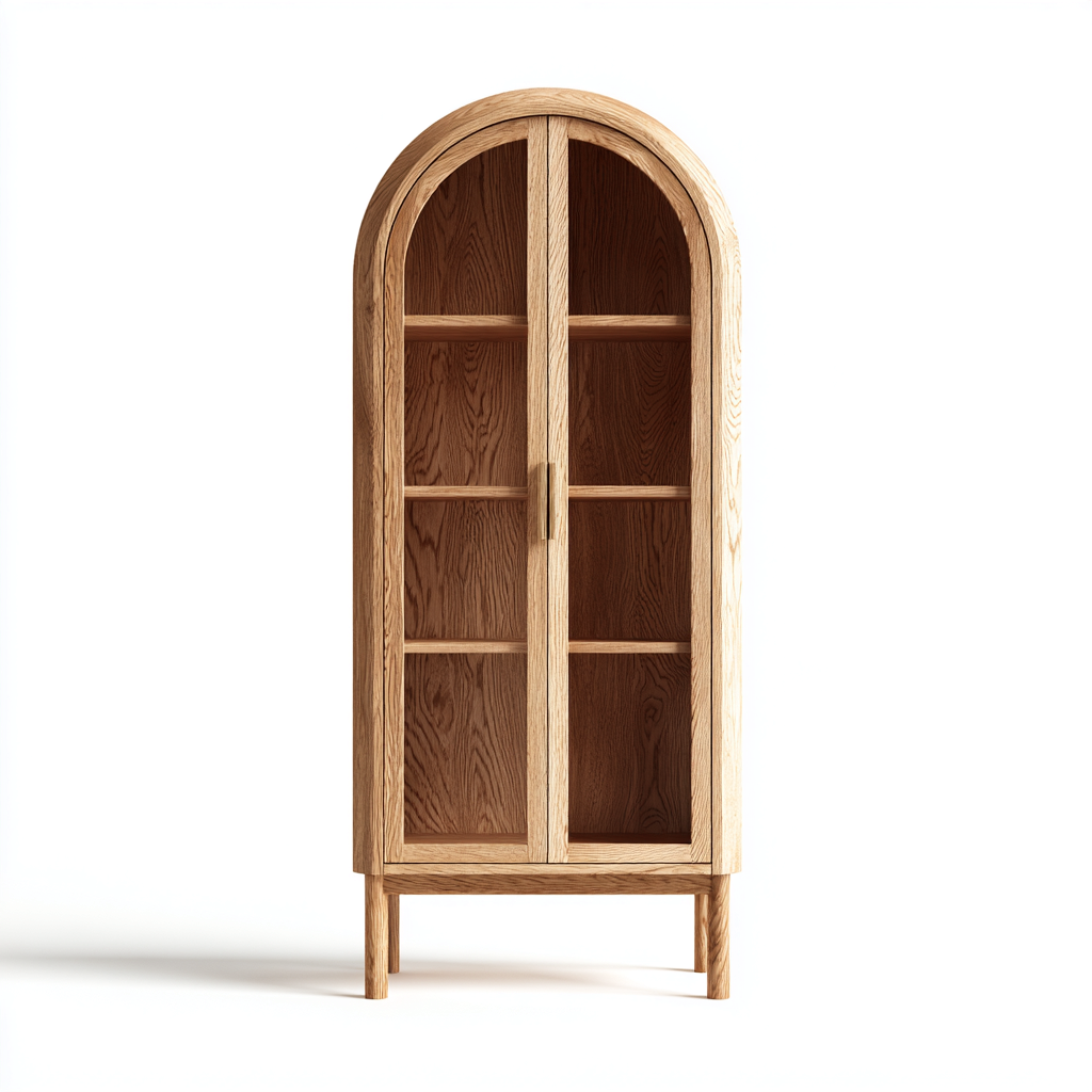 Vitrine en bois massif avec portes vitrées 90x45x180 cm - Chêne naturel - Design arqué élégant-Luxeuply