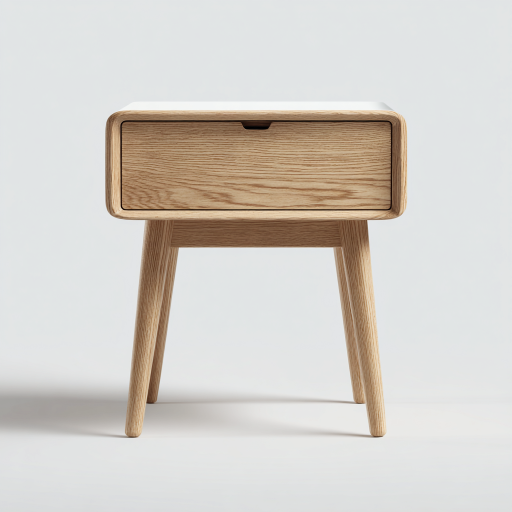 Table de chevet en bois clair 42x35x50 cm - chêne naturel et blanc - style scandinave avec rangement-Luxeuply