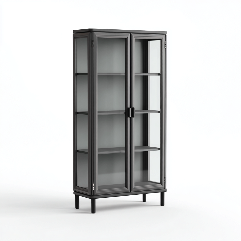 Vitrine en métal et verre trempé 75x40x175 cm - Gris foncé - Design moderne fonctionnel-Luxeuply