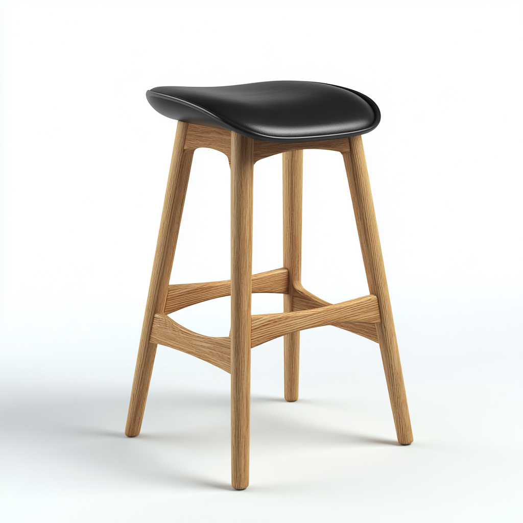 Tabouret de bar - structure en bois massif et assise en similicuir - 40x40x75 cm - noir et bois naturel - design contemporain pour cuisine et bar-Luxeuply