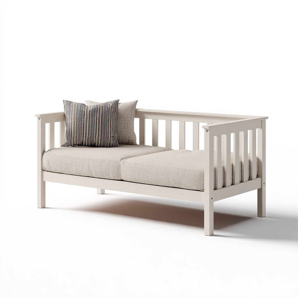 Canapé lit en bois massif 200x90x75 cm - blanc - avec accoudoirs à barreaux et design scandinave-Luxeuply
