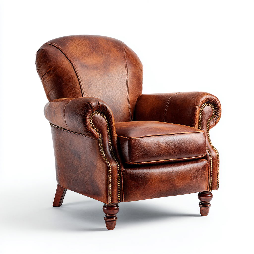 Fauteuil cuir bois 78x82x90 cm - Marron - Style classique confortable-Luxeuply