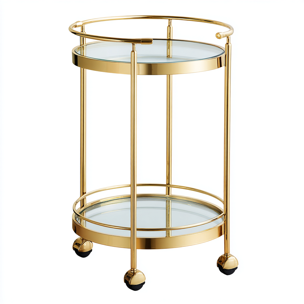 Desserte chariot de service métal et verre 40x40x75 cm - Doré - Design élégant avec roulettes-Luxeuply