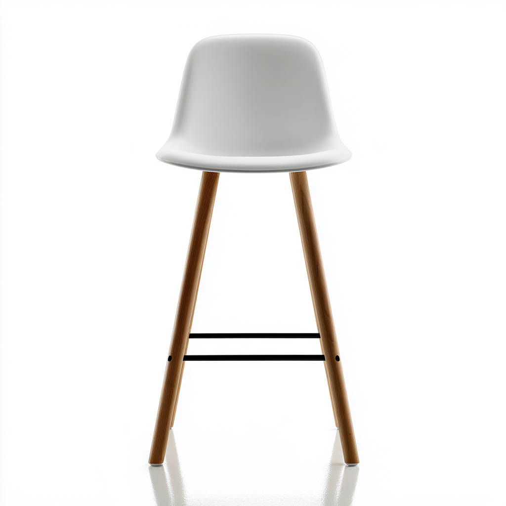 Tabouret de bar assise plastique moulé 45x40x75 cm - blanc - bois naturel - design moderne pour cuisine et îlot-Luxeuply