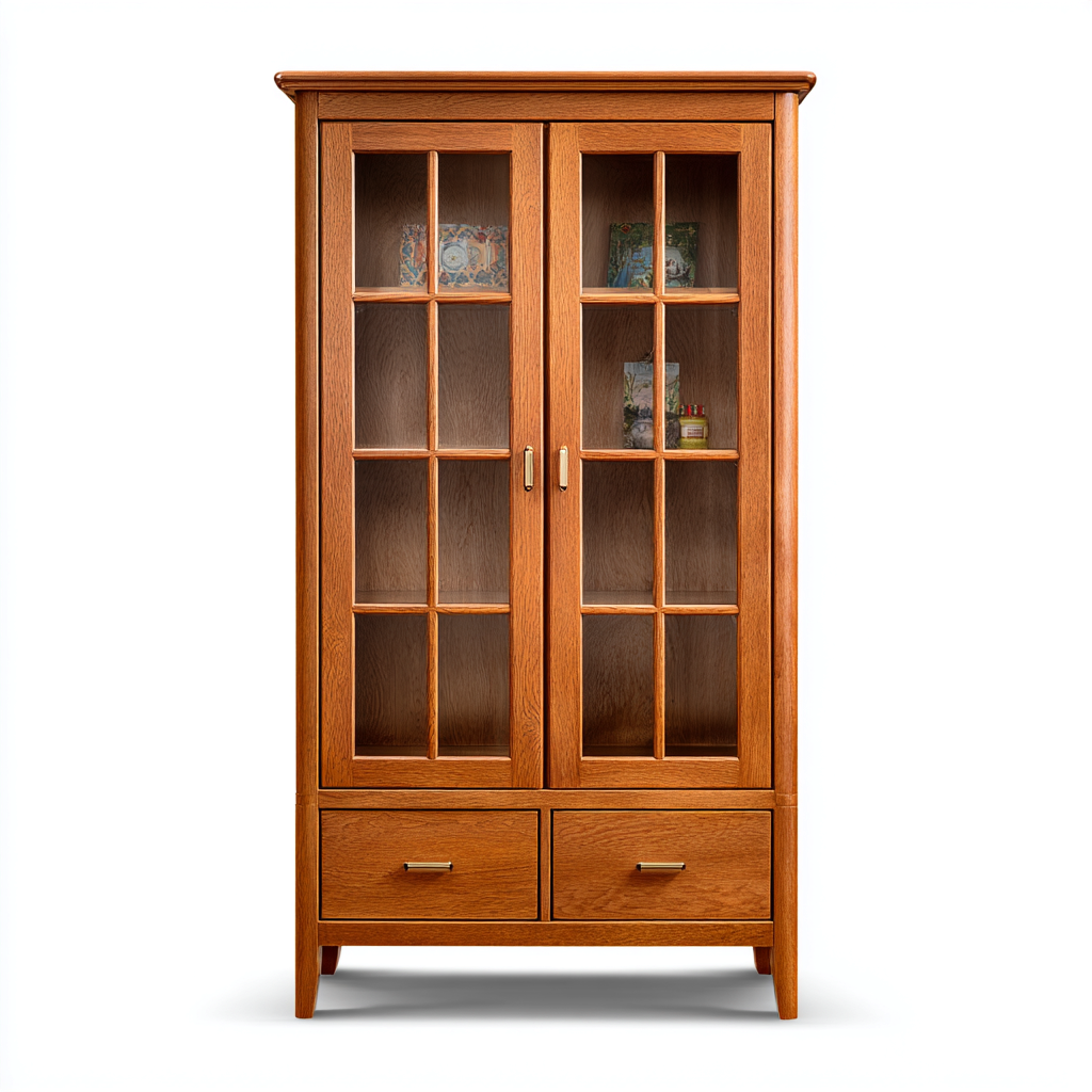 Vitrine en bois et verre 90x45x180 cm - Chêne - Design classique fonctionnel-Luxeuply