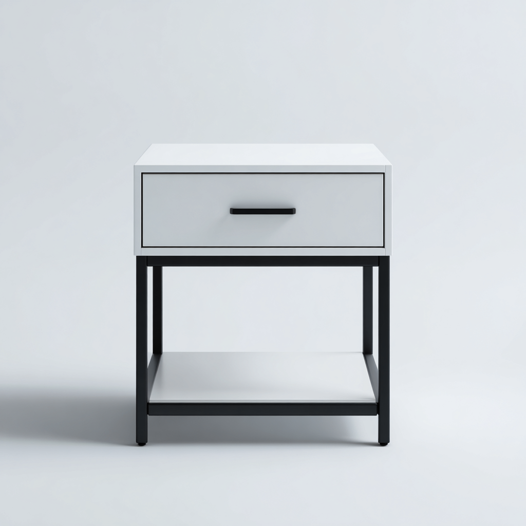 Table de chevet meuble de rangement bois et métal 45x35x55 cm - Blanc-Noir - Design moderne avec tiroir et étagère-Luxeuply