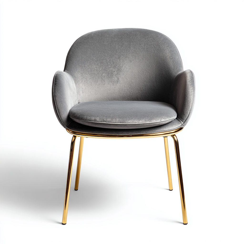 Fauteuil velours métal 55x55x78 cm - Gris-Or - Design moderne confortable-Luxeuply