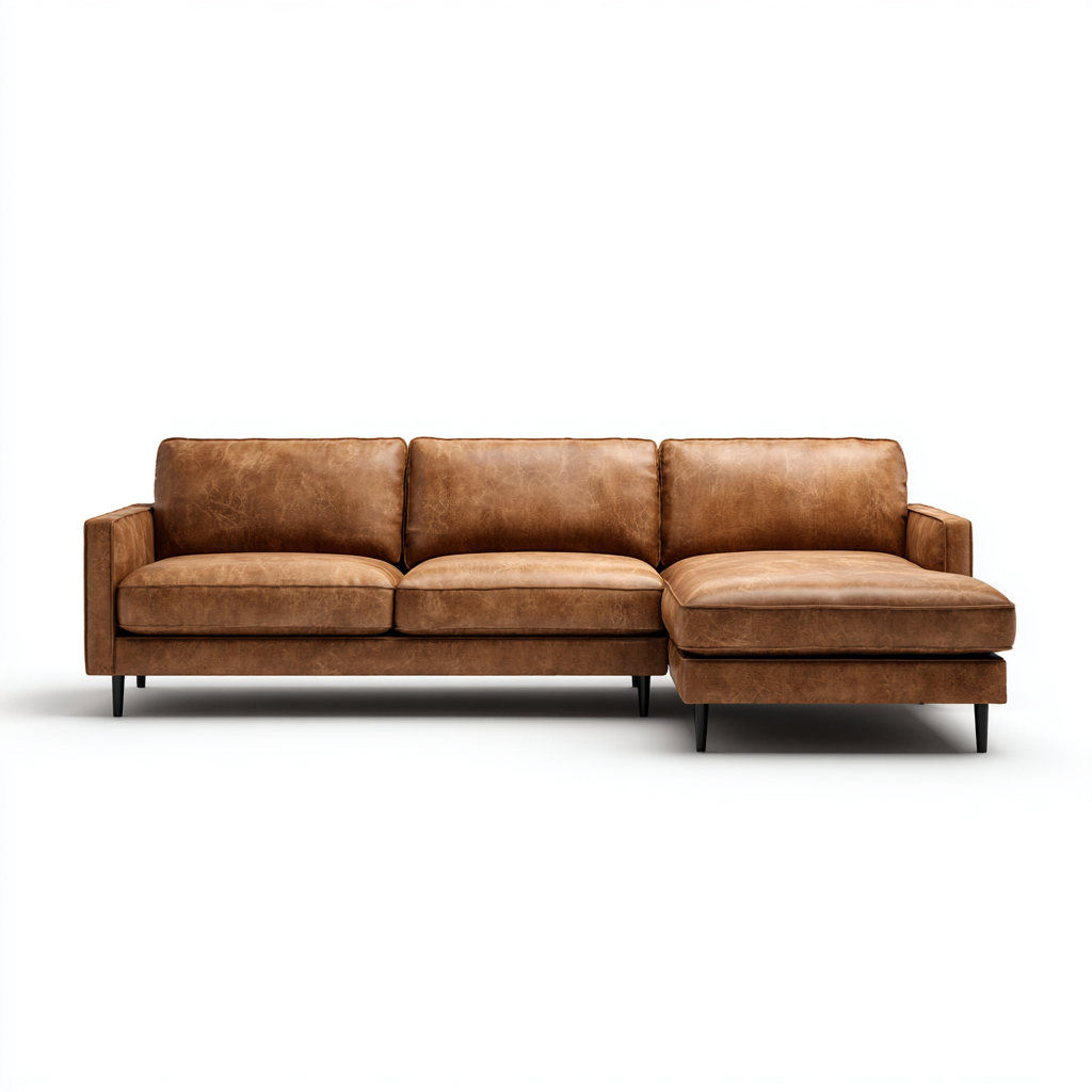 Canapé d'angle - cuir véritable - 260x170x85 cm - marron cognac - style contemporain-Luxeuply