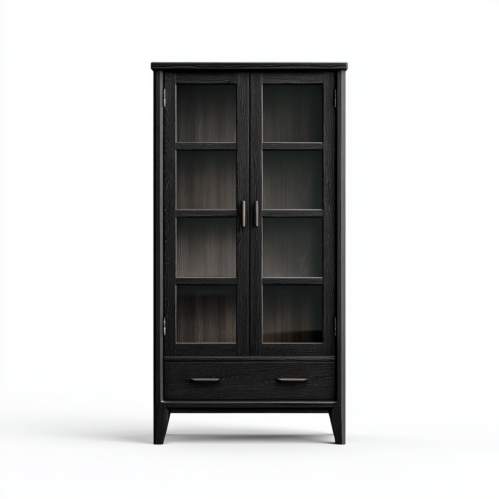 Vitrine en bois et verre - bois massif 85x40x180 cm - noir profond - style contemporain avec rangement-Luxeuply