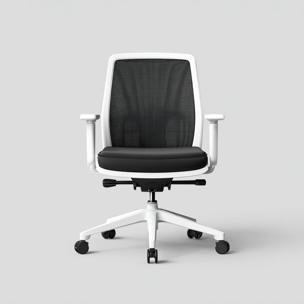 Chaise de bureau - maille respirante et structure en plastique renforcé - 66x66x112 cm - blanc-noir - design ergonomique-Luxeuply