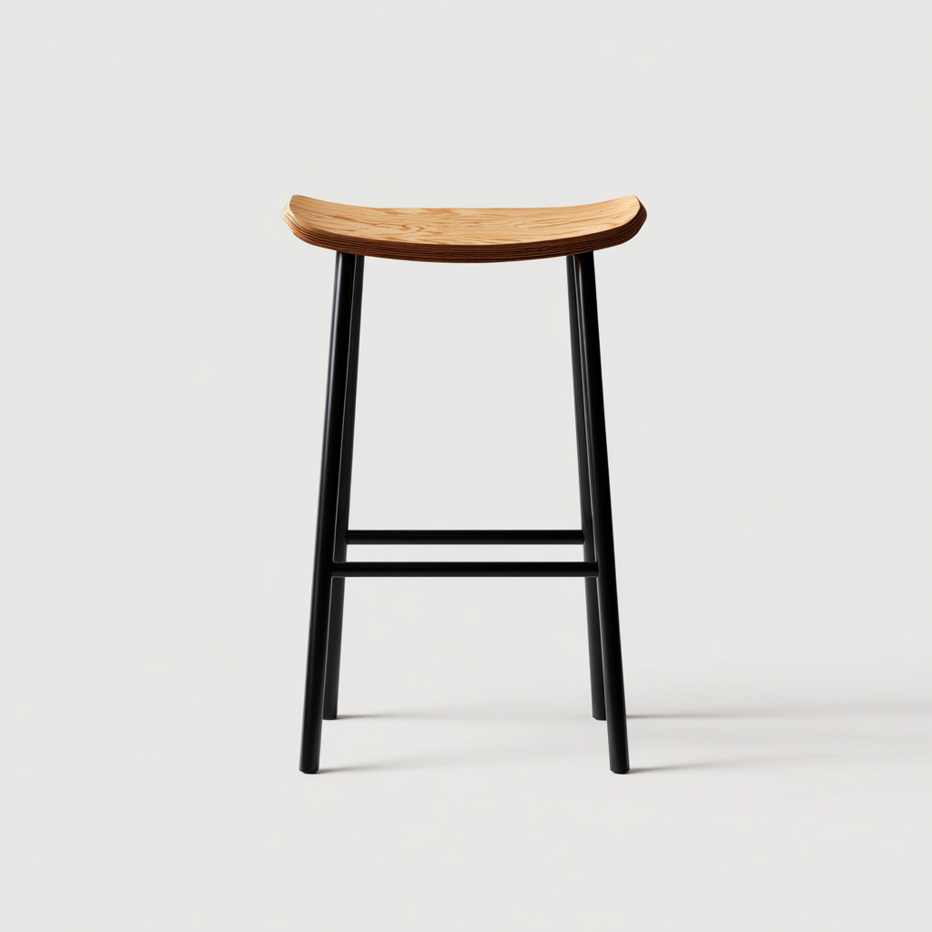 Tabouret de bar assise bois courbé 40x30x75 cm - bois naturel - noir - design contemporain pour cuisine et bar-Luxeuply