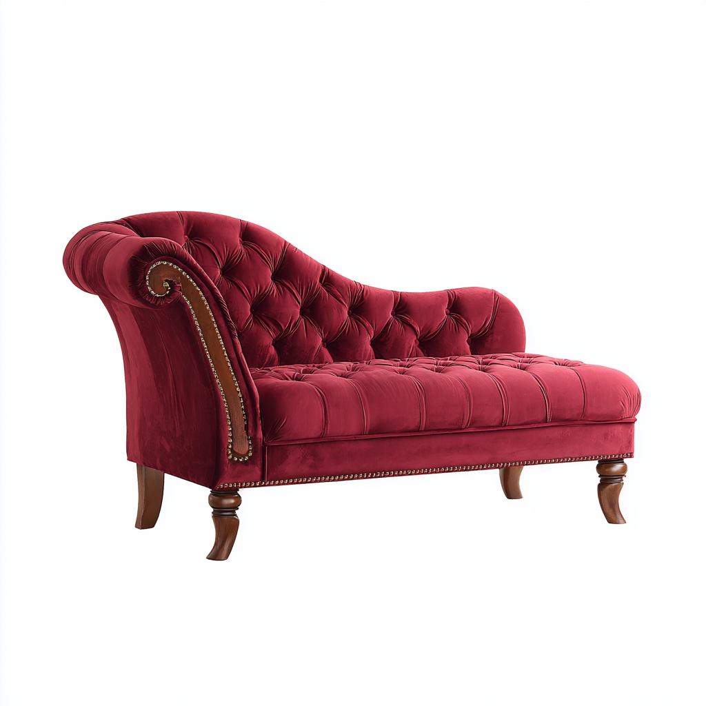 Chaise longue - velours rembourré - 160x65x80 cm - rouge - style classique-Luxeuply