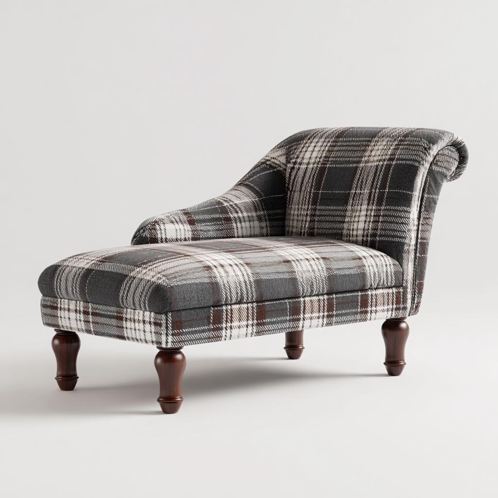 Chaise longue tissu à carreaux rembourré 160x80x90 cm - Gris - Design classique élégant-Luxeuply