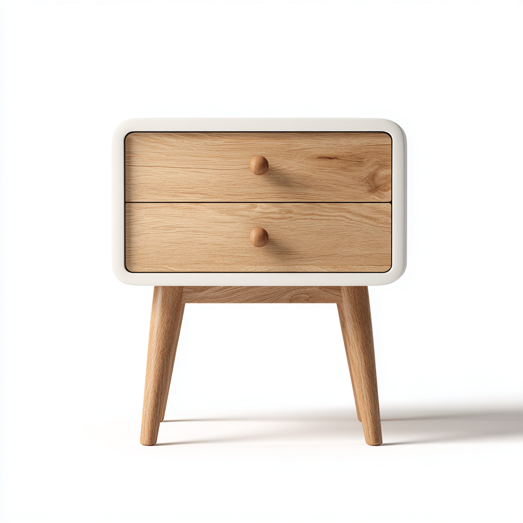 Table de chevet meuble de rangement bois 45x35x50 cm - Bois naturel-Blanc - Design scandinave avec tiroirs-Luxeuply