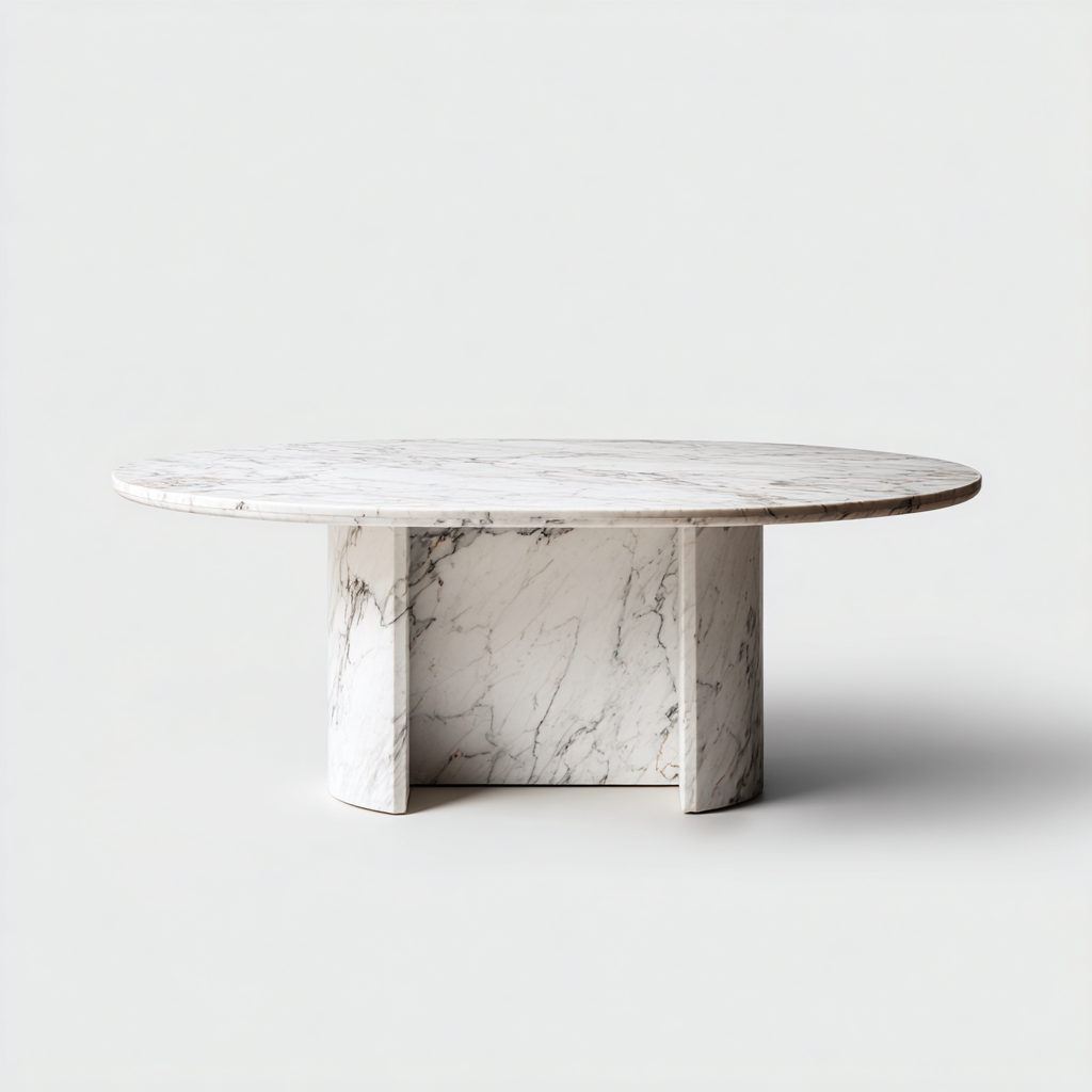 Table à manger ovale plateau marbre 180x100x75 cm - blanc - structure marbre massif - design contemporain pour salle à manger-Luxeuply