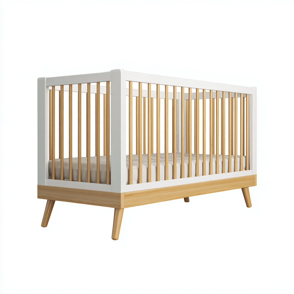 Lit bébé en bois massif 120x60x88 cm - blanc-naturel - avec barreaux et design scandinave-Luxeuply