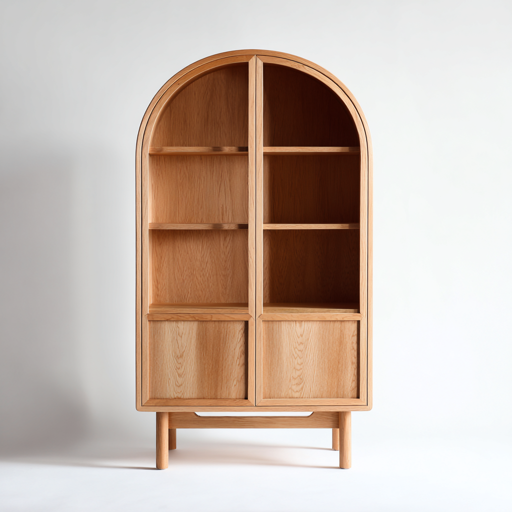 Vitrine en bois naturel avec structure arquée 80x40x165 cm - Bois naturel - Rangement décoratif scandinave-Luxeuply