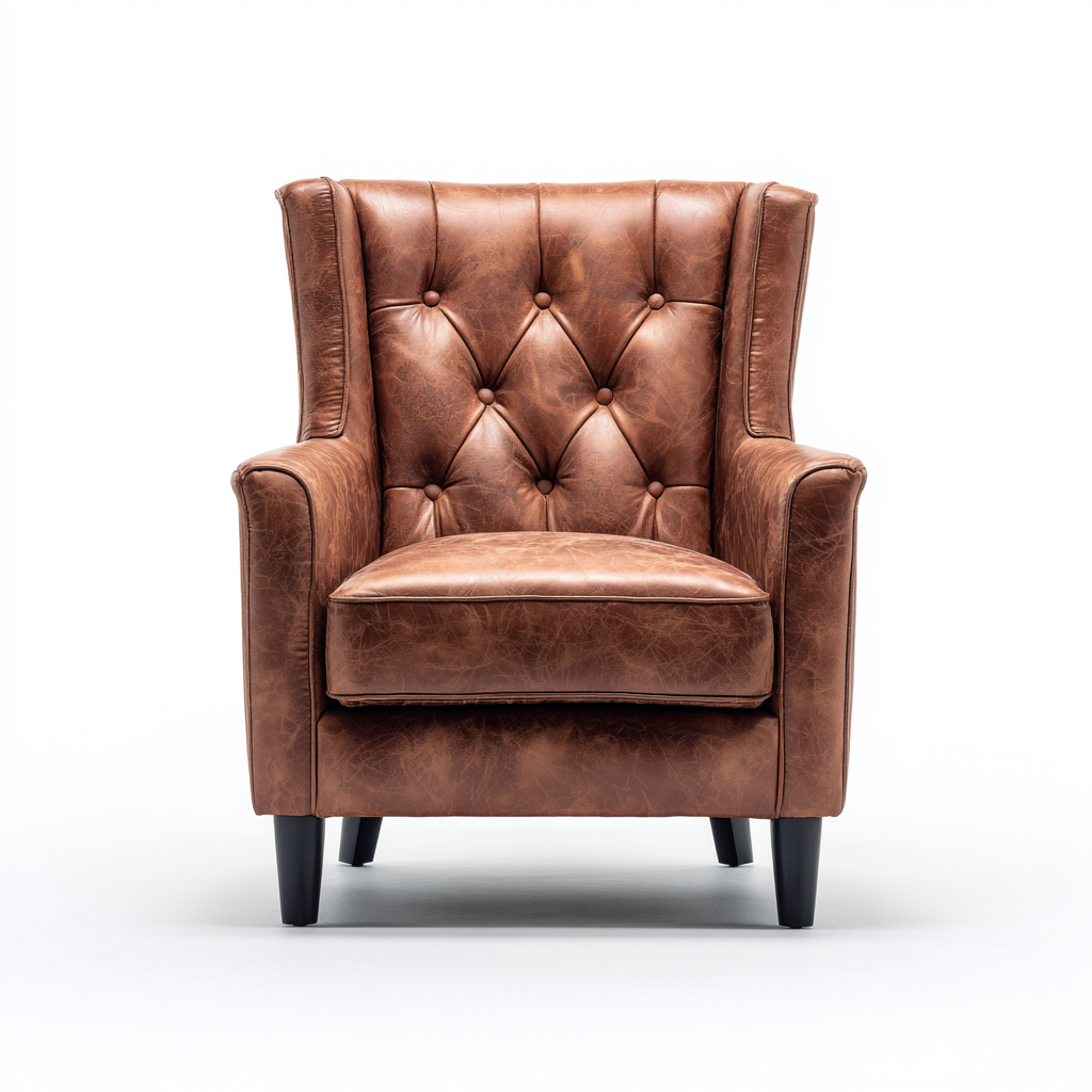 Fauteuil cuir 80x85x95 cm - Marron - Style classique capitonné-Luxeuply