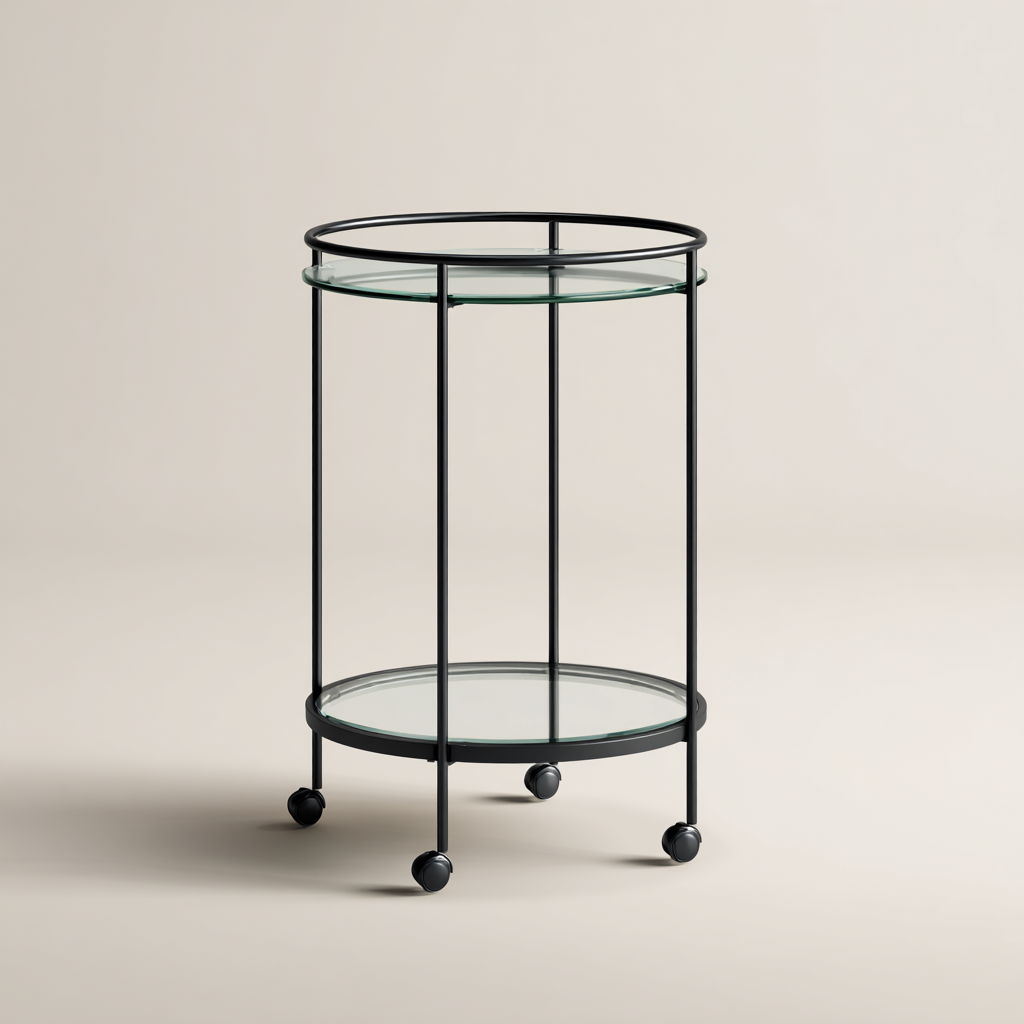 Desserte roulante ronde en métal et verre 45x45x75 cm - noir - chariot de service moderne-Luxeuply