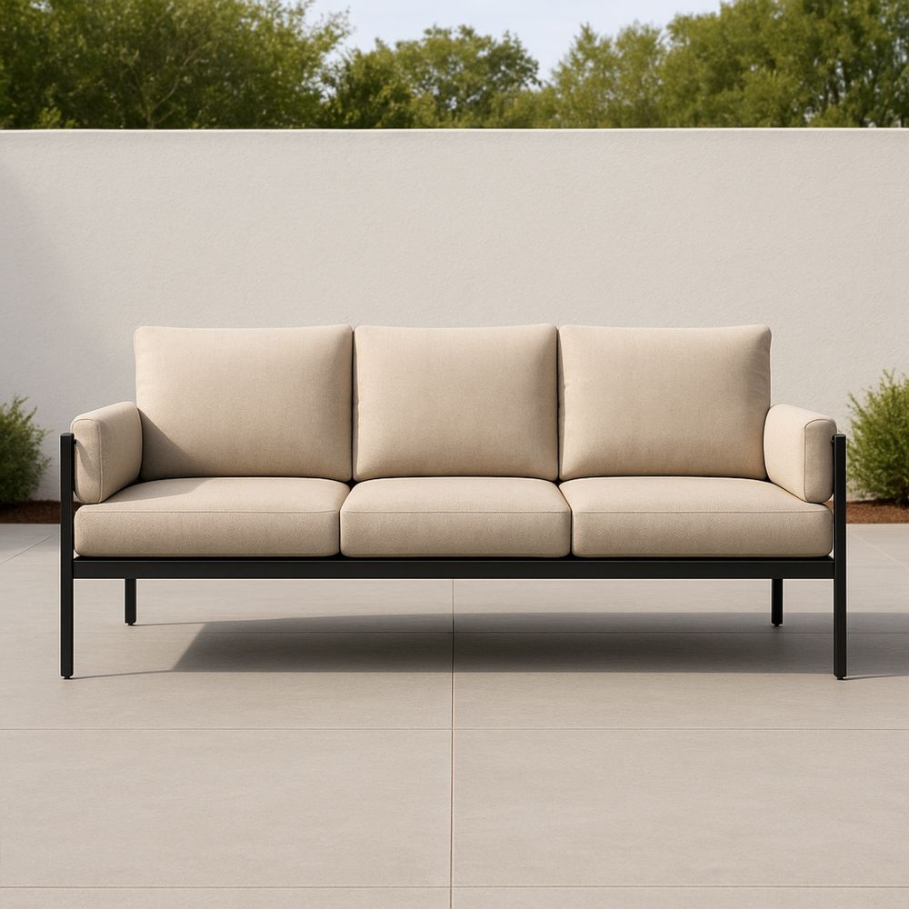 Sofa ogrodowa 3-osobowa piaskowy aluminiowa rama poliester