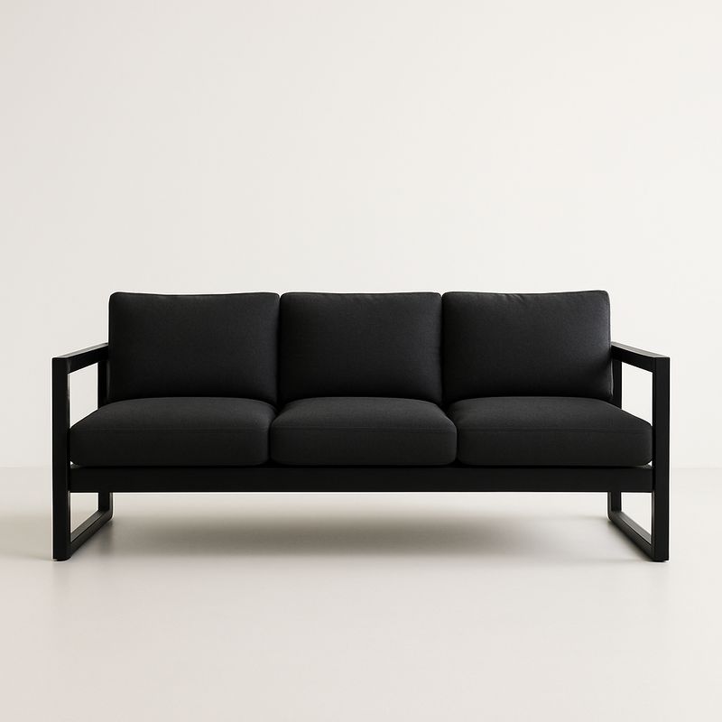 Sofa trzyosobowa stalowa czarny poliester 200 cm