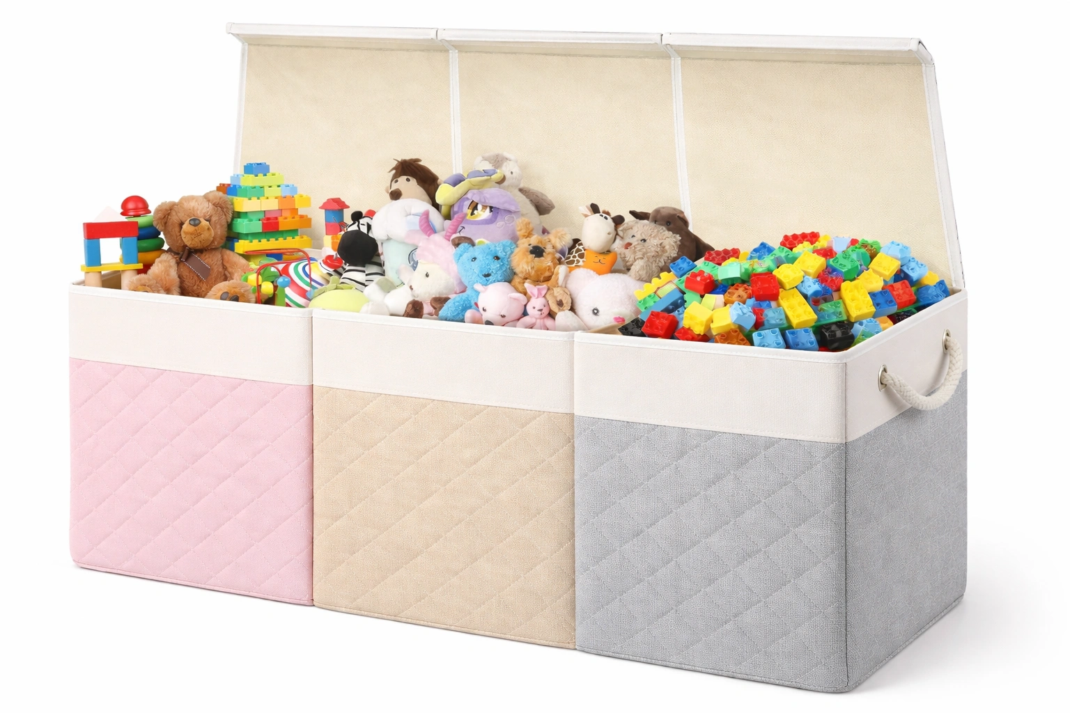 Coffre rangement tissu avec compartiments multiples-Lumtriva