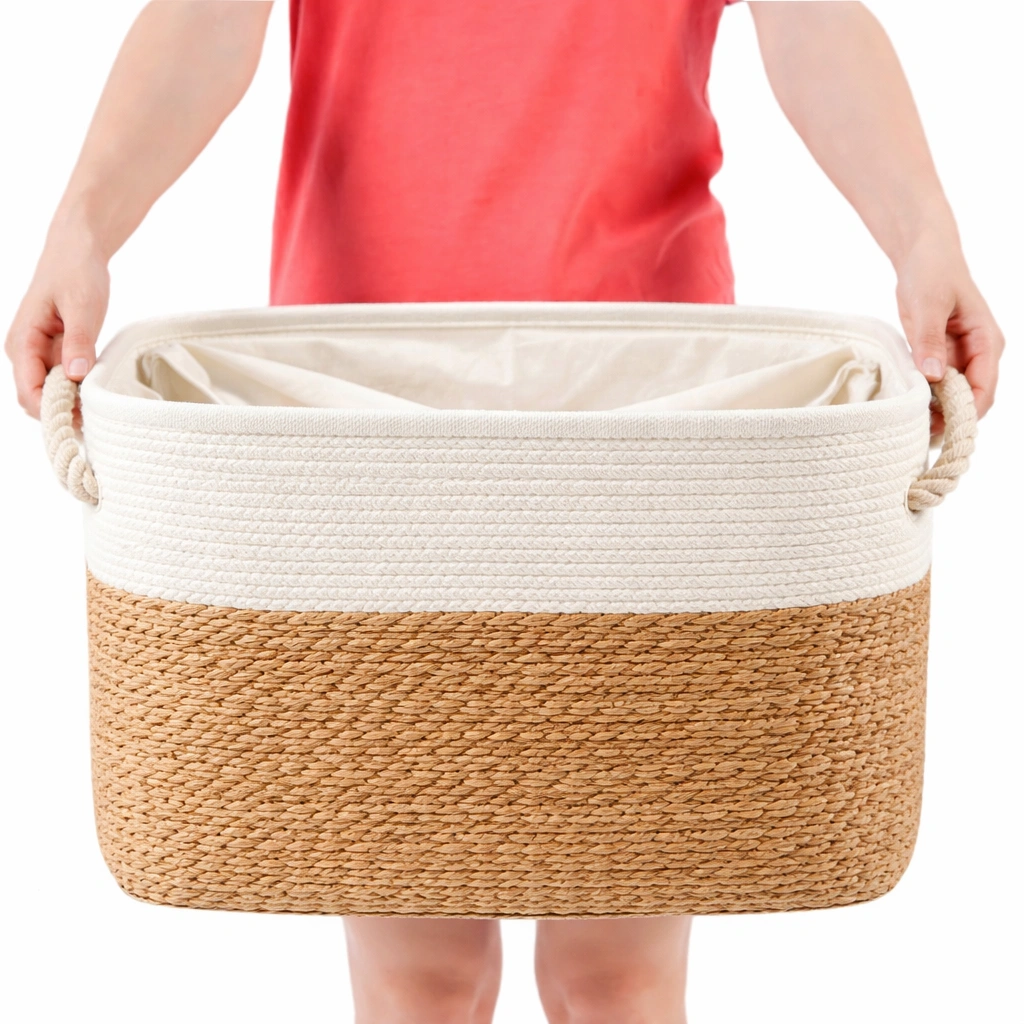 Panier rangement tresse avec poignées-Lumtriva