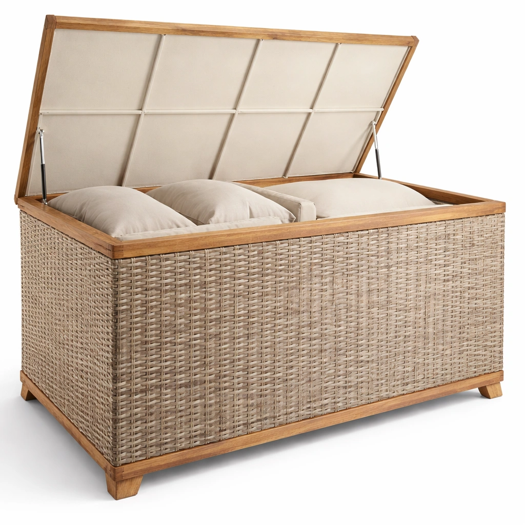 Coffre rangement rotin avec couvercle-Lumtriva