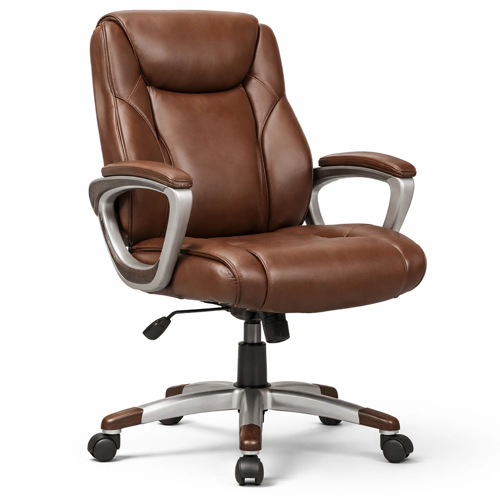 Chaise bureau cuir ergonomique marron-Lumtriva