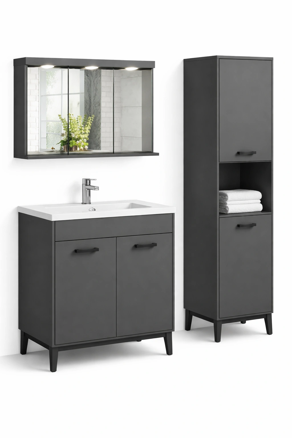 Meuble salle de bain ensemble moderne gris-Lumtriva