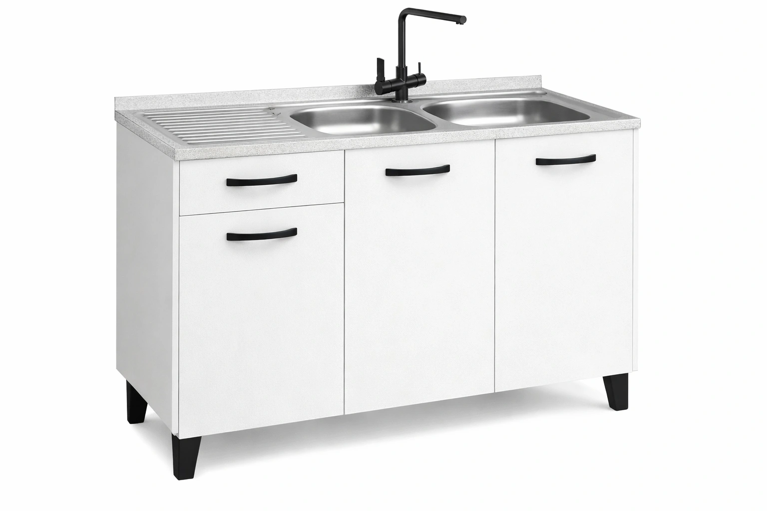 Meuble cuisine evier double bac moderne blanc-Lumtriva