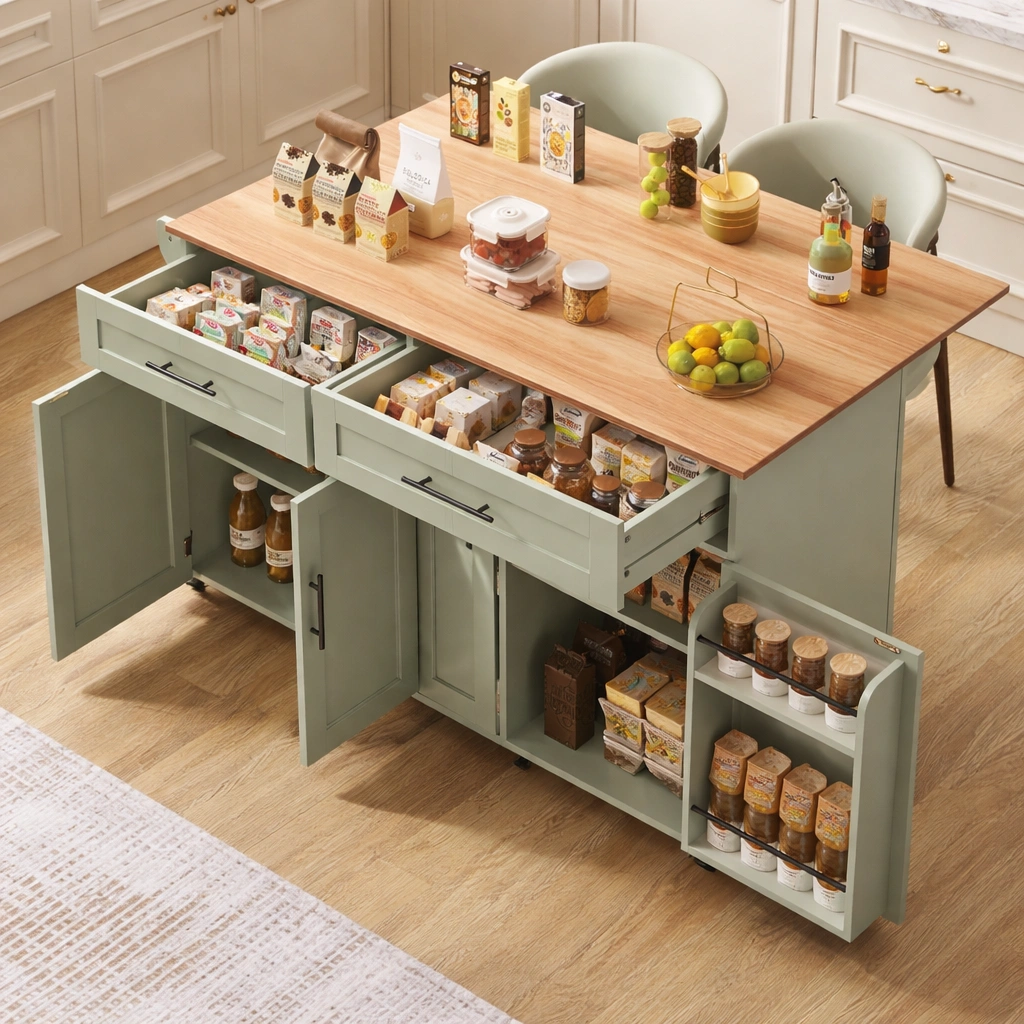 Ilot cuisine rangement multifonction vert-Lumtriva