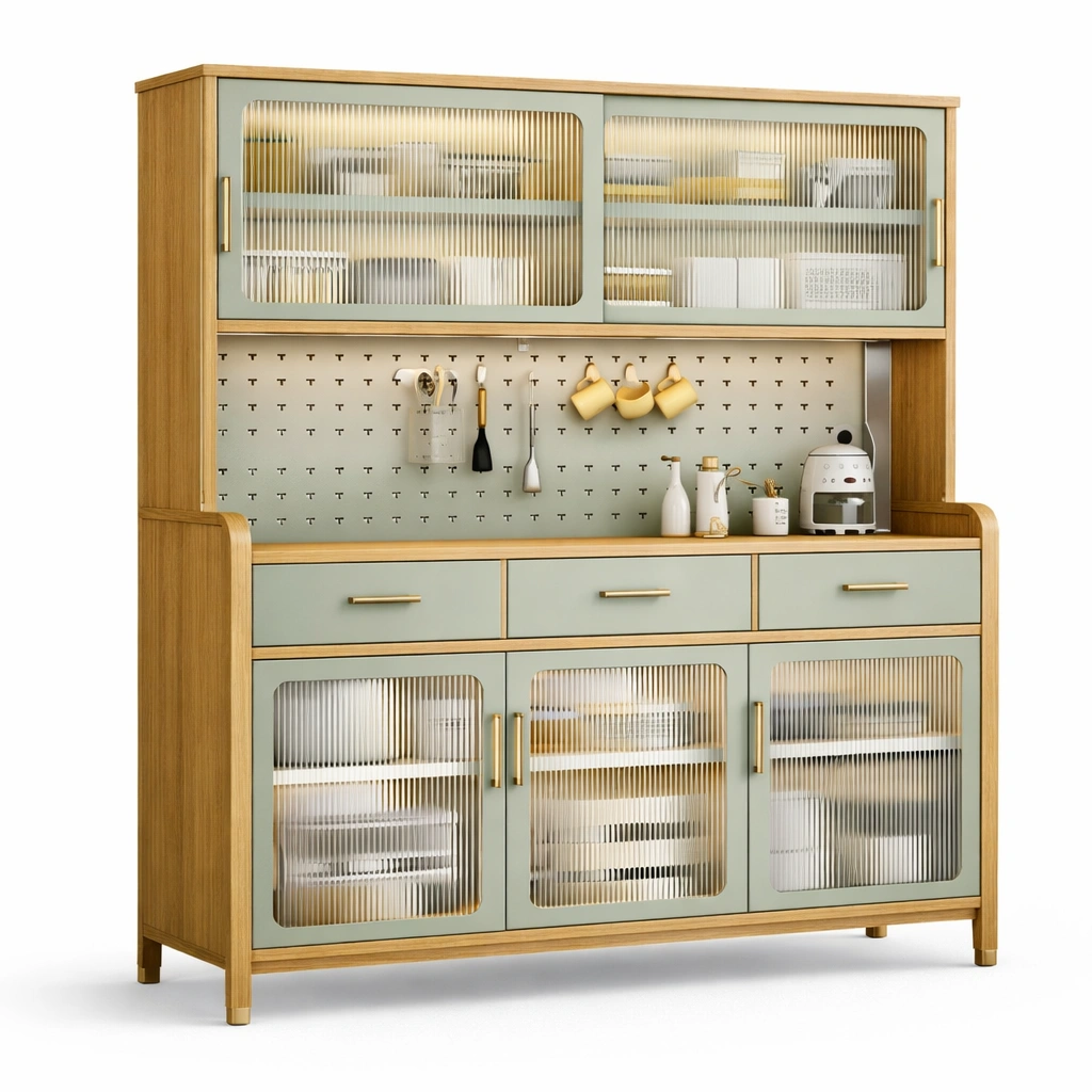 Buffet cuisine moderne avec portes vitrees vert-Lumtriva