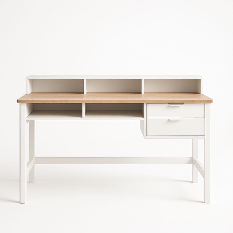 Biurko prostokątne białe/drewniane z szufladami i półkami 120x60x90 cm