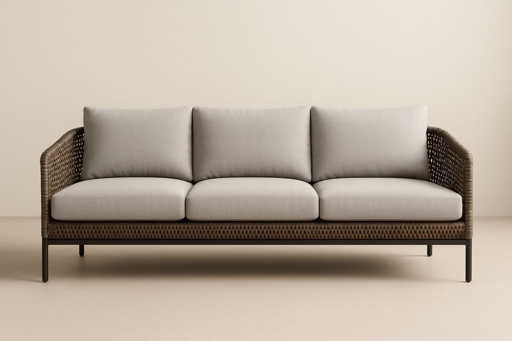 Trzyosobowa sofa zewnętrzna 210cm rattan metal szary brązowy