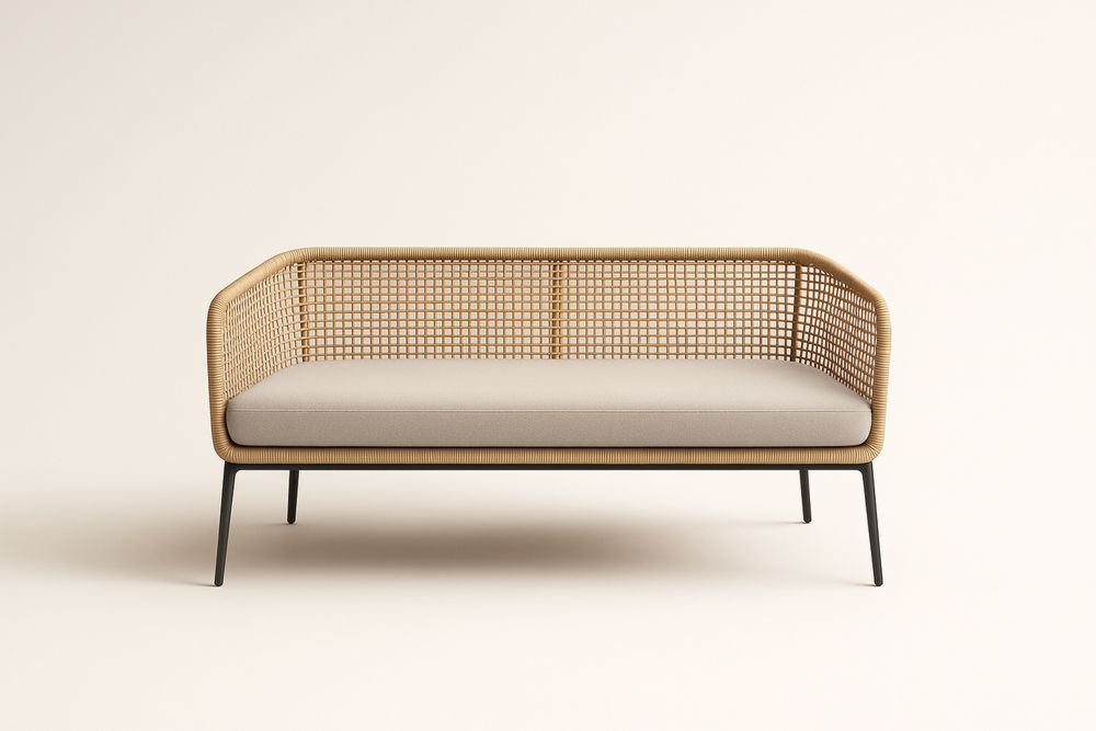 Sofa ogrodowa z rattanu z beżową poduszką 140cm