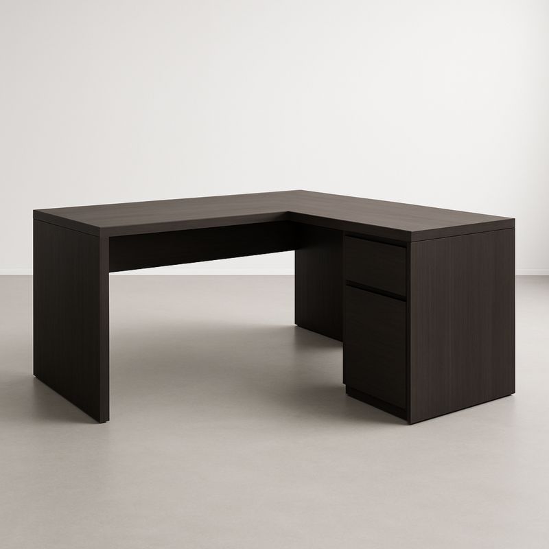 Biurko narożne L z płyty wiórowej ciemnobrązowe z szufladami 160x120x75 cm