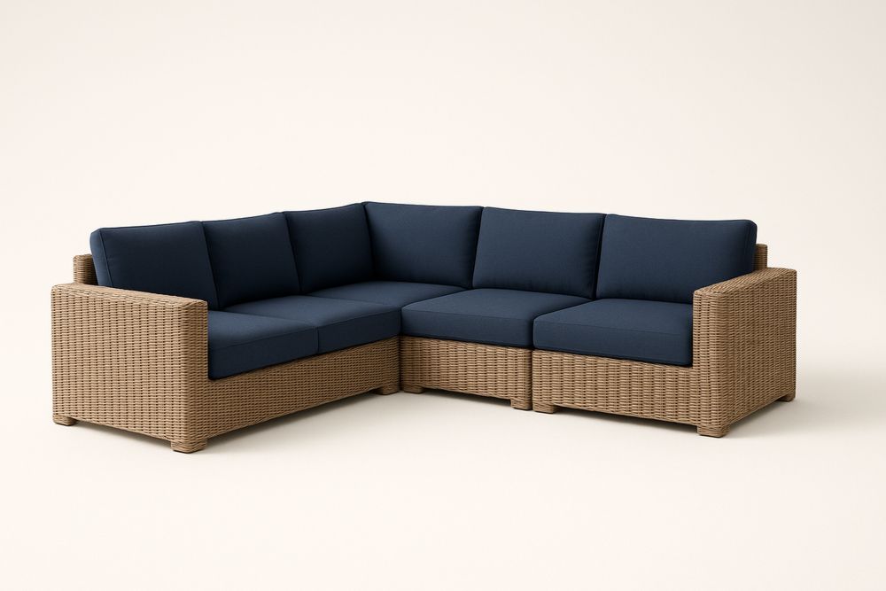 Narożnik z technorattanu granatowy naturalny brąz