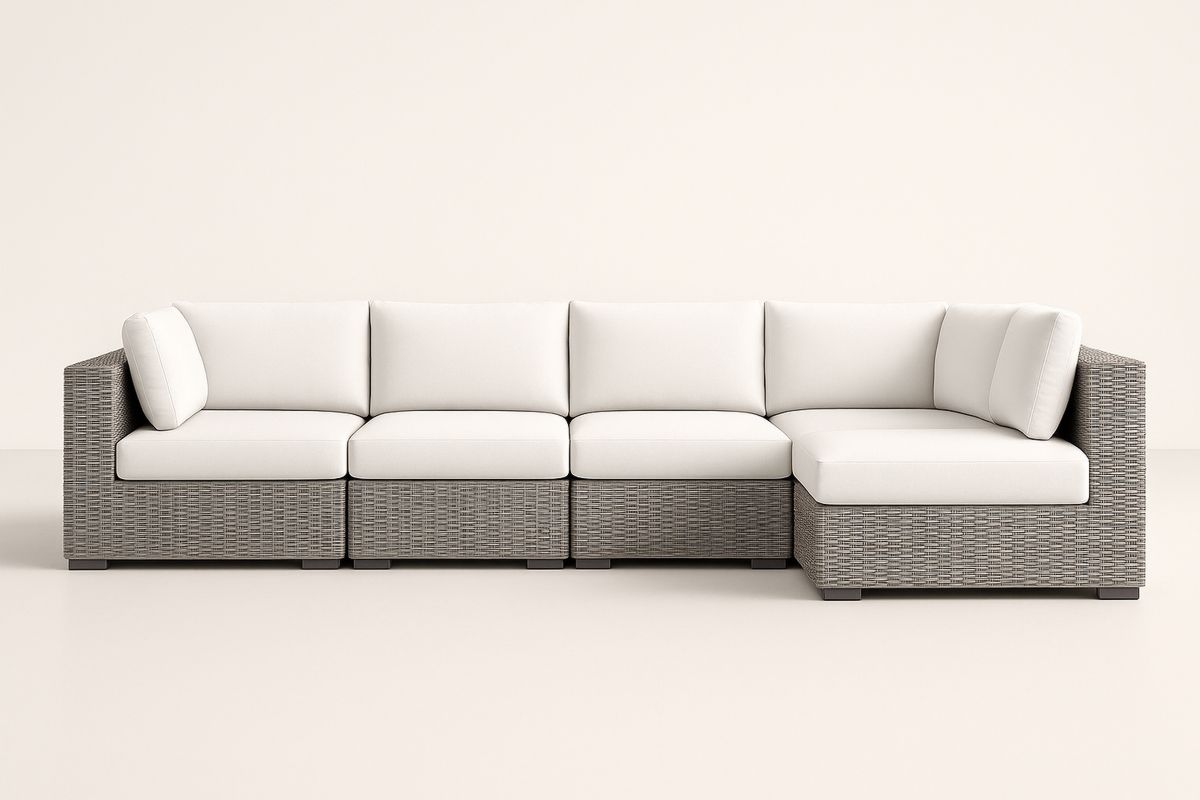 Narożnik ogrodowy z technorattanu biały 5-osobowy